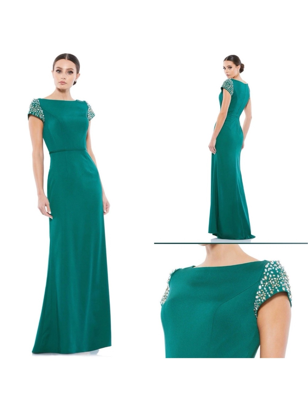 MacDuggal 🌹Emerald Beaded Cap-Sleeve Evening Gown